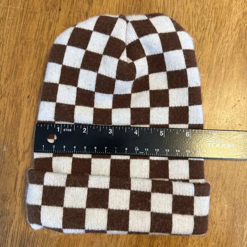 Millie and Roo Kids brown and white check Beanie Hat Toddler Size Winter Cap